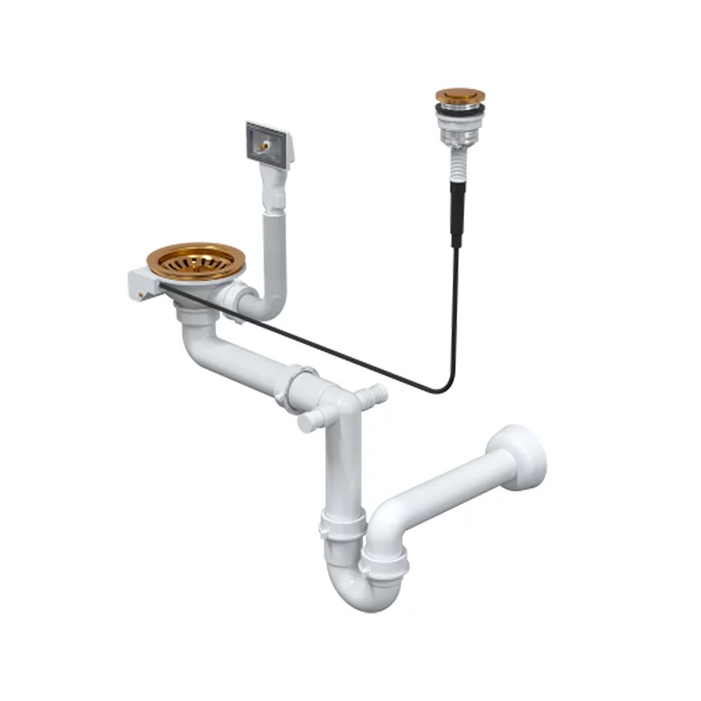 Sifon Quadron Unique Push to Open finisaj cupru pentru chiuvete inox