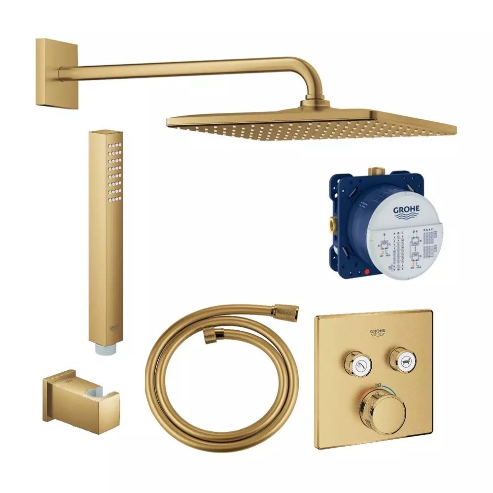 Sistem de dus incastrat Grohe Grohterm SmartControl Rainshower cu termostat auriu periat Cool Sunrise