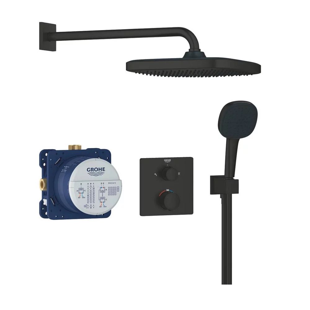 Sistem de dus incastrat Grohe Precision cu palarie patrata Vitalio Comfort 250 negru mat