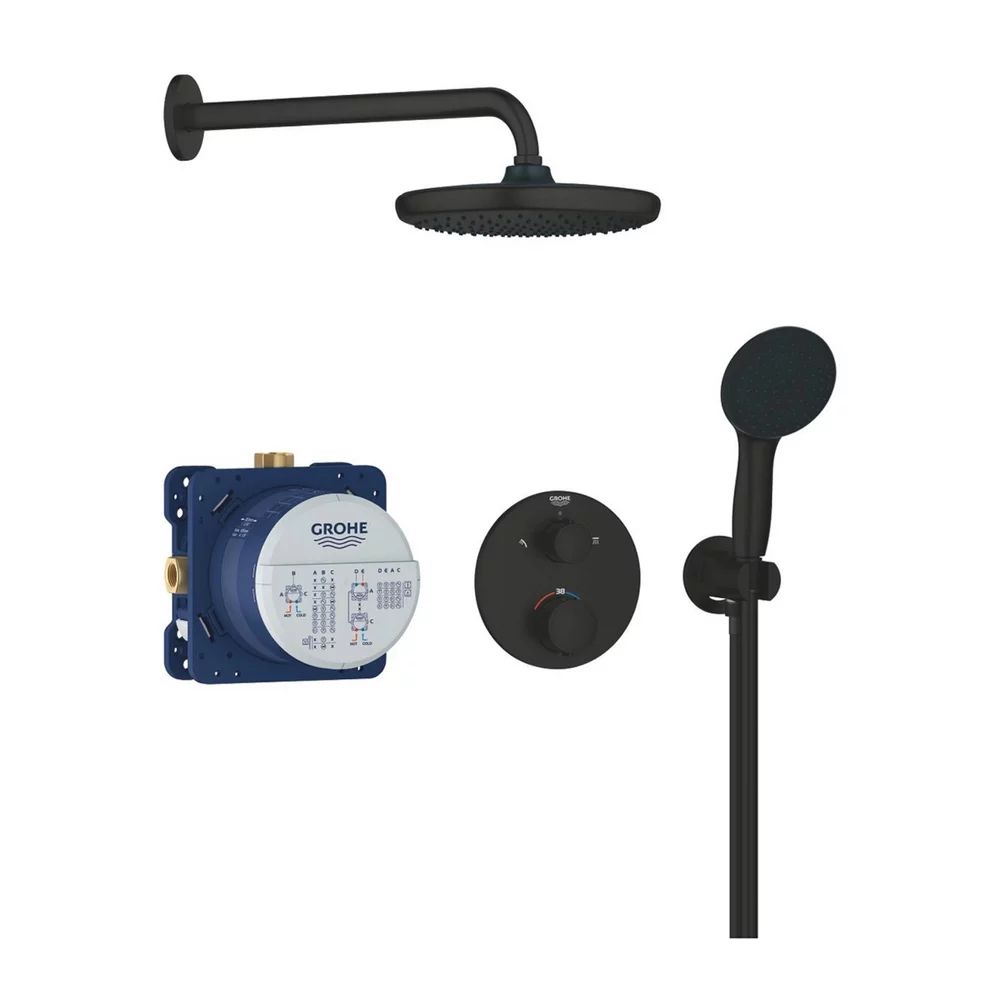 Sistem de dus incastrat Grohe Precision cu palarie rotunda Vitalio Start 250 negru mat