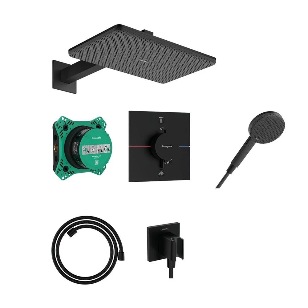 Sistem de dus incastrat Hansgrohe Raindance Alive Q cu termostat si corp ingropat finisaj negru mat