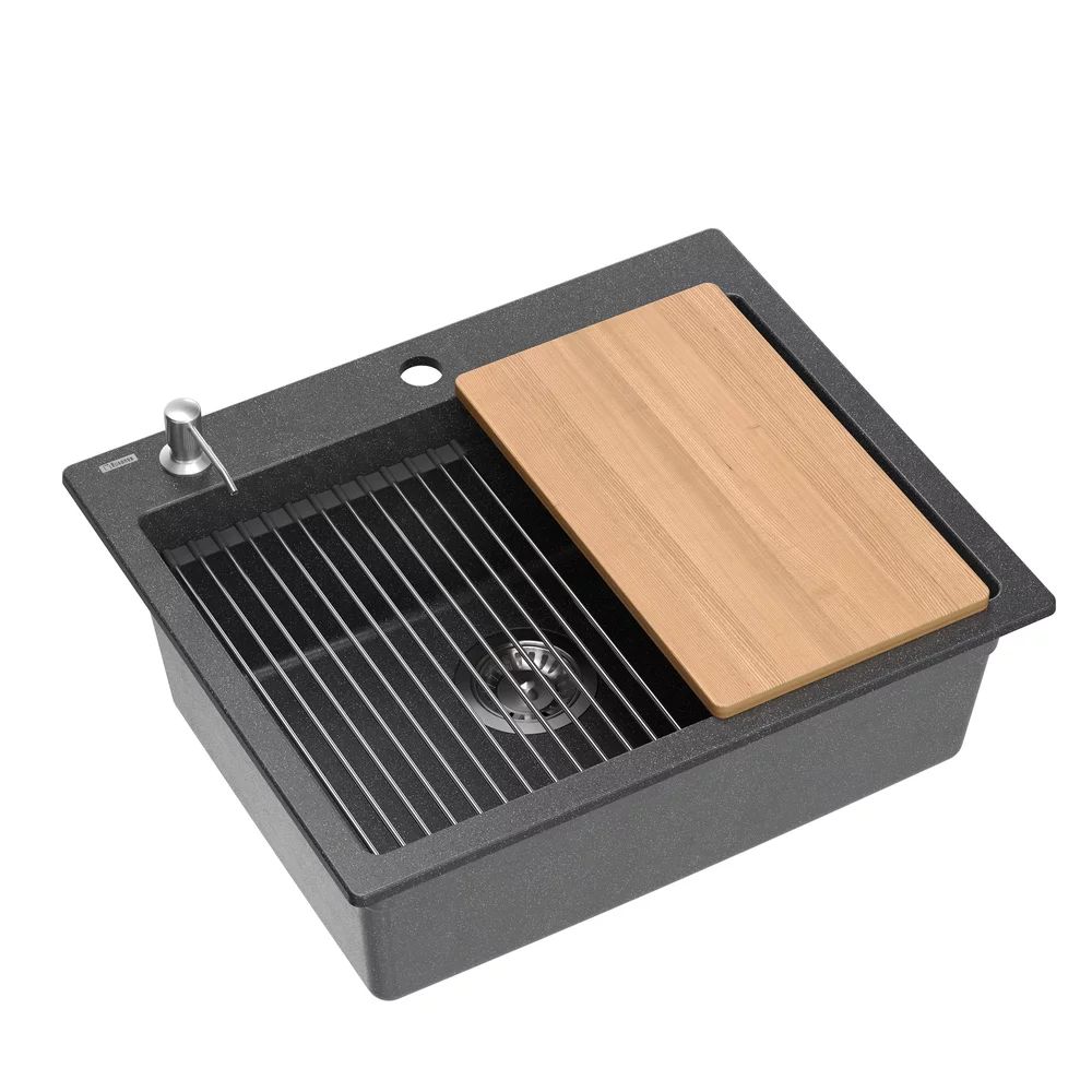 Statie de lucru incastrata cu dozator sapun Quadron Kurt 110 negru - inox 59.5x50 cm