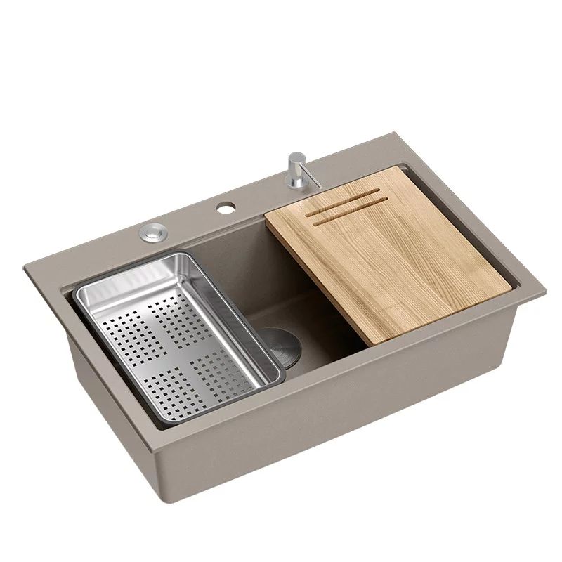 Statie de lucru incastrata cu dozator sapun Quadron Marc bej - inox 76x50 cm