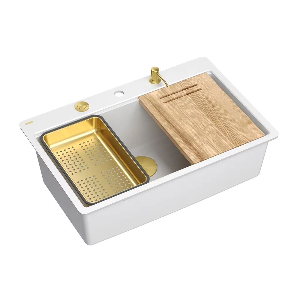 Statie de lucru incastrata Quadron Unique Marc 110 alb - auriu 1 cuva 75x49 cm
