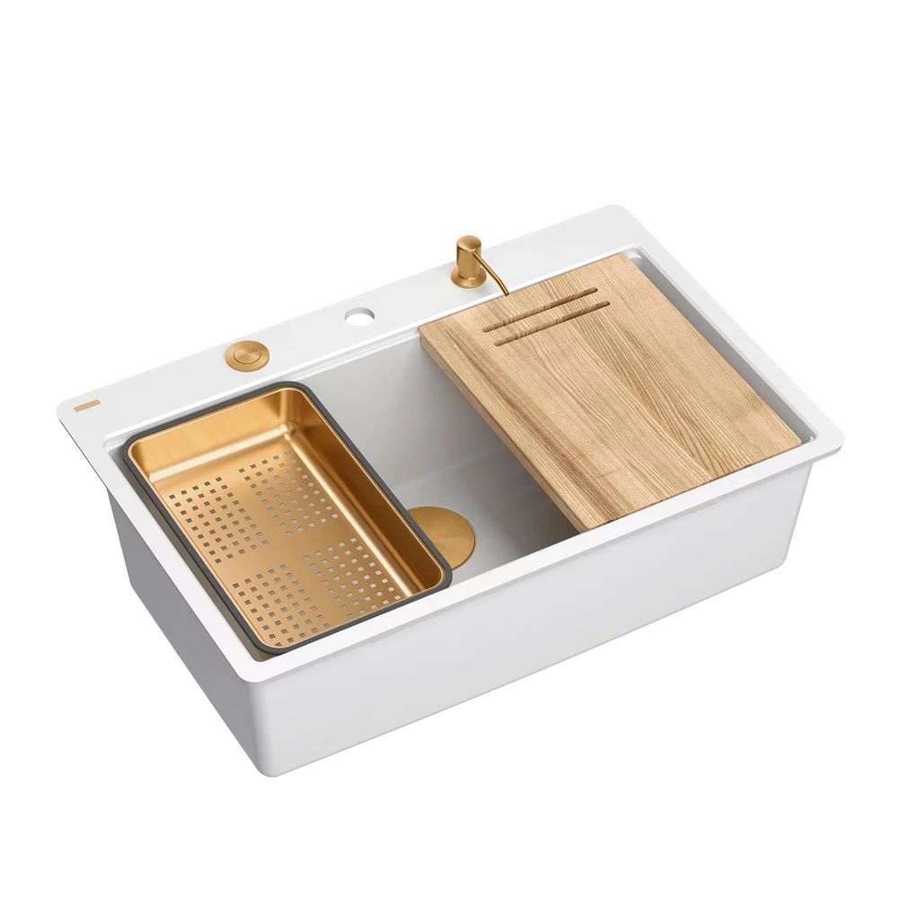 Statie de lucru incastrata Quadron Unique Marc 110 alb - cupru 1 cuva 75x49 cm