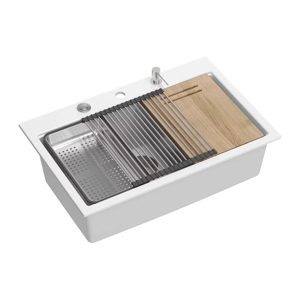 Statie de lucru incastrata Quadron Unique Marc 110 alb - inox 1 cuva 75x49 cm