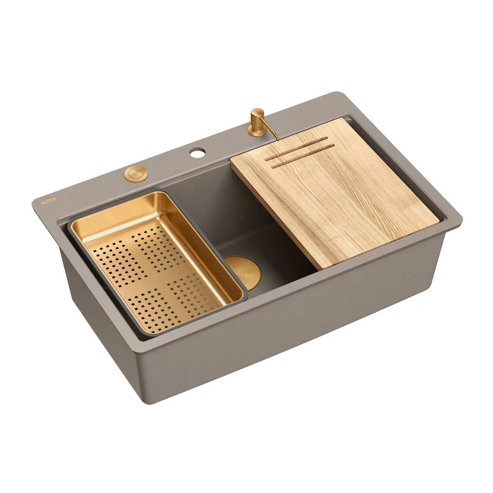Statie de lucru incastrata Quadron Unique Marc 110 bej - cupru 1 cuva 75x49 cm