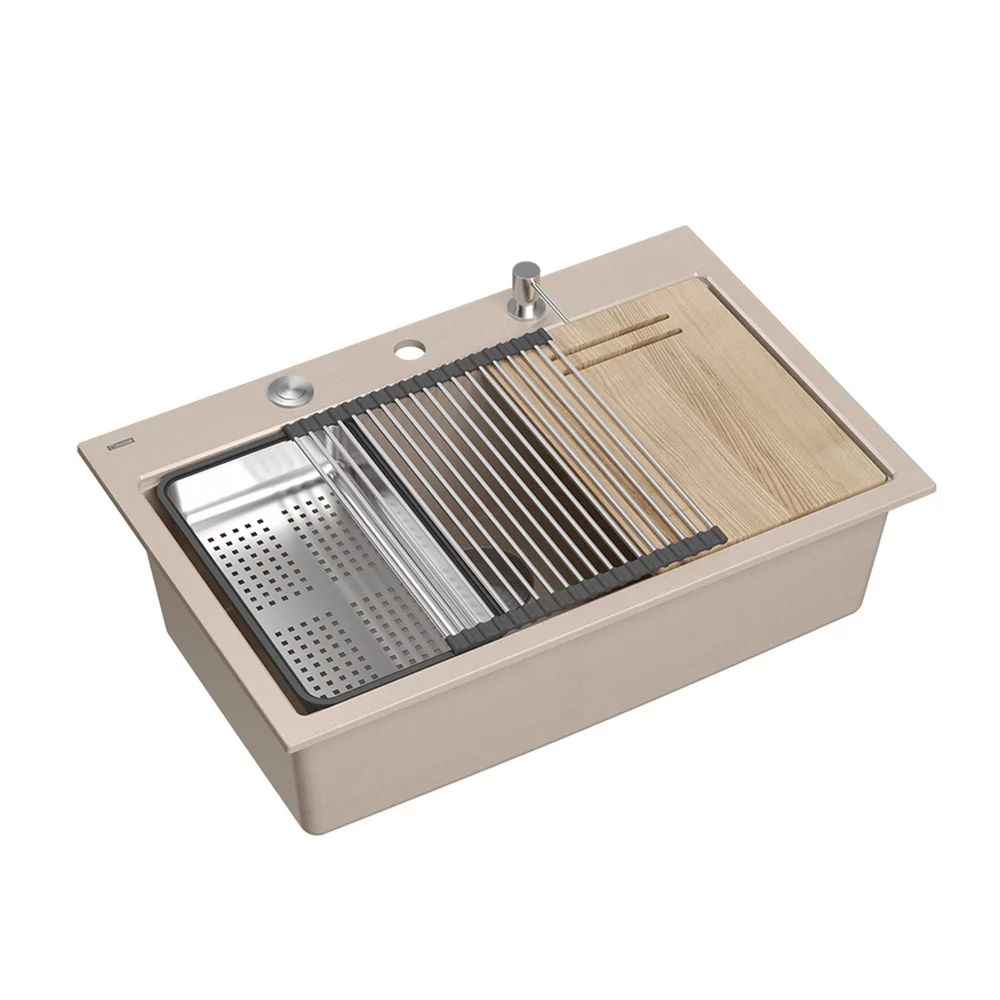 Statie de lucru incastrata Quadron Unique Marc 110 bej - inox 1 cuva 75x49 cm