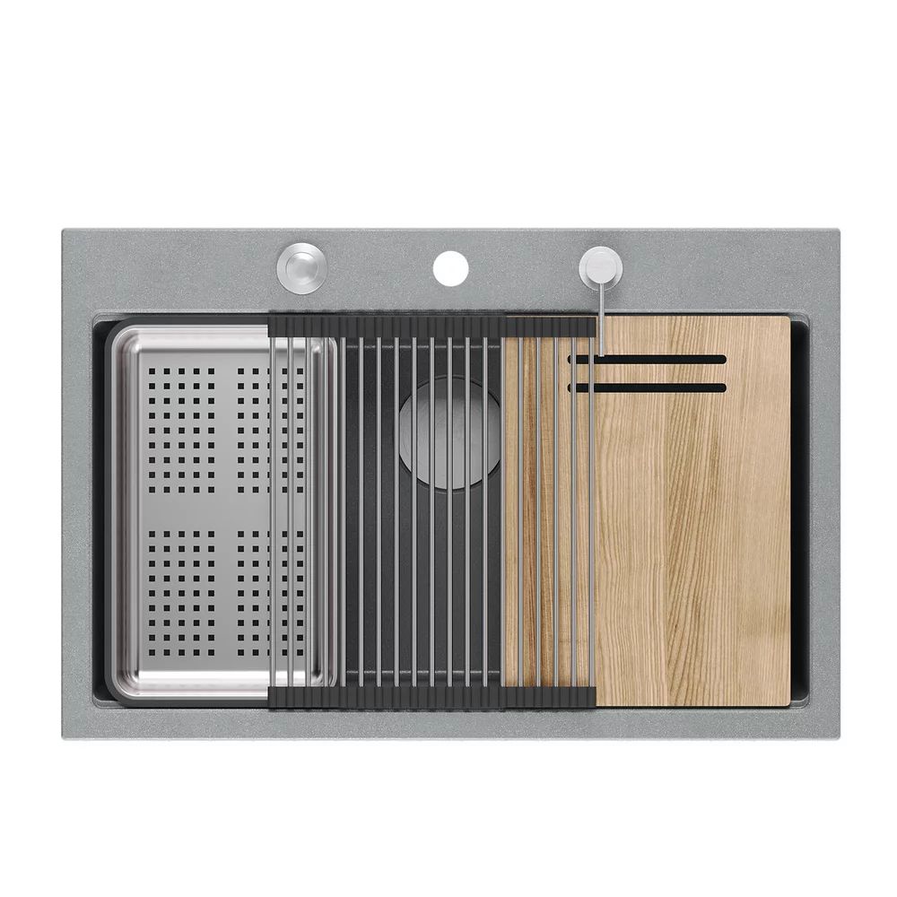 Statie de lucru incastrata Quadron Unique Marc 110 gri - inox 1 cuva 75x49 cm