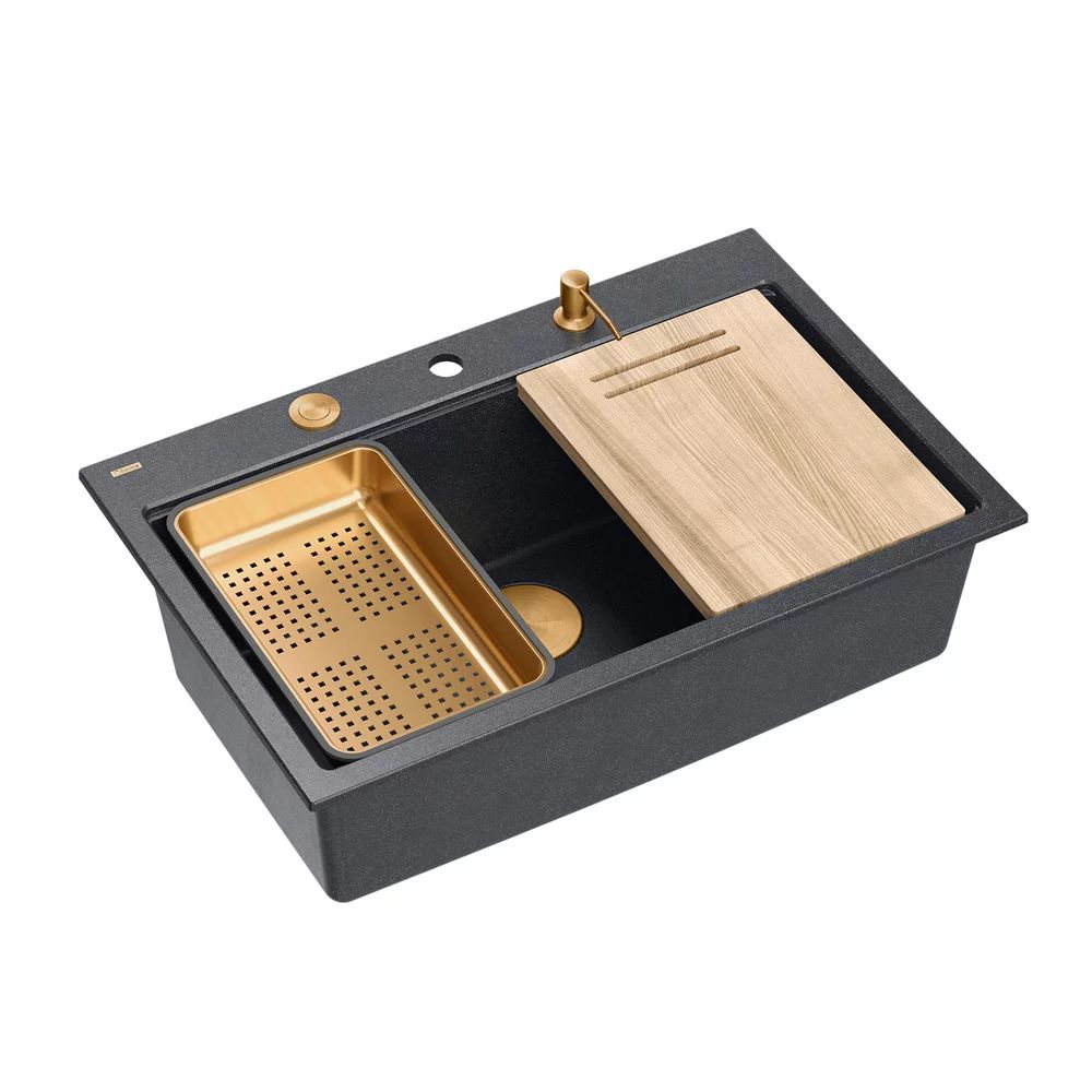 Statie de lucru incastrata Quadron Unique Marc 110 negru diamant - auriu 1 cuva 75x49 cm