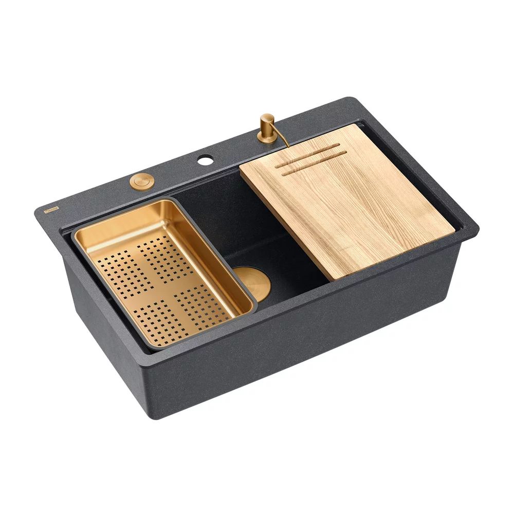Statie de lucru incastrata Quadron Unique Marc 110 negru diamant - cupru 1 cuva 75x49 cm