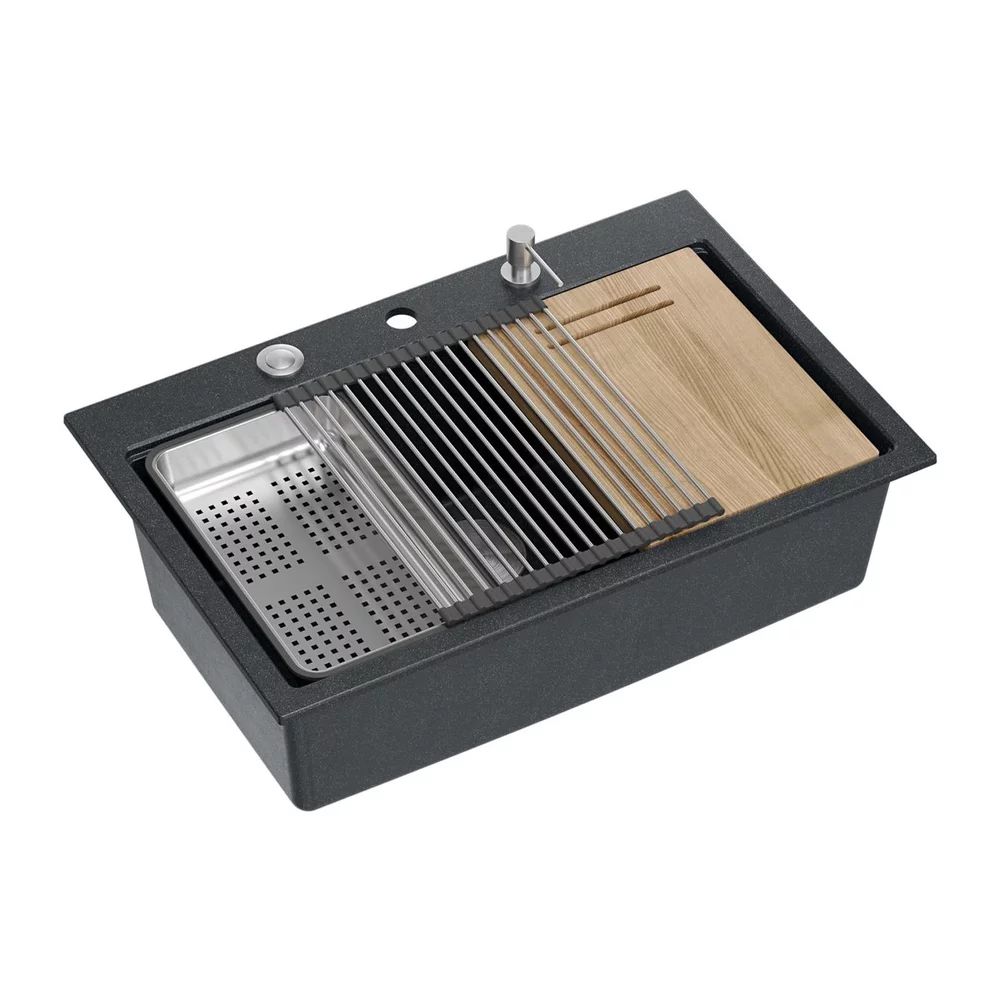 Statie de lucru incastrata Quadron Unique Marc 110 negru diamant - inox 1 cuva 75x49 cm