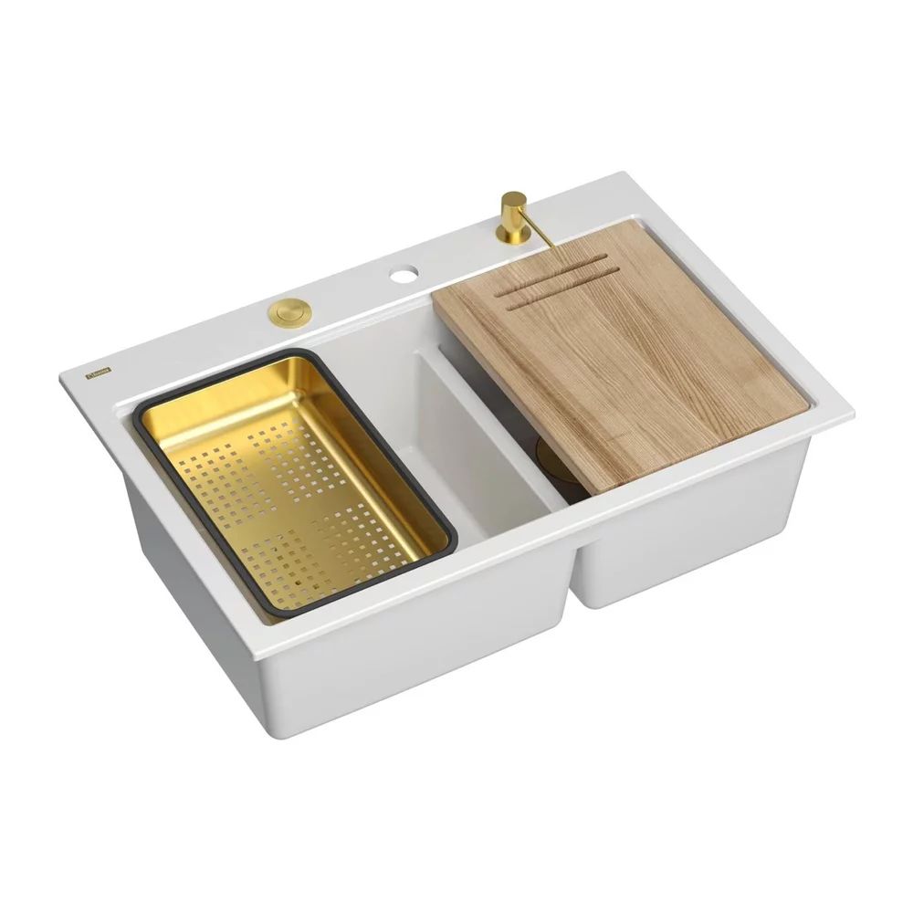 Statie de lucru incastrata Quadron Unique Marc 120 alb - auriu 76x50 cm