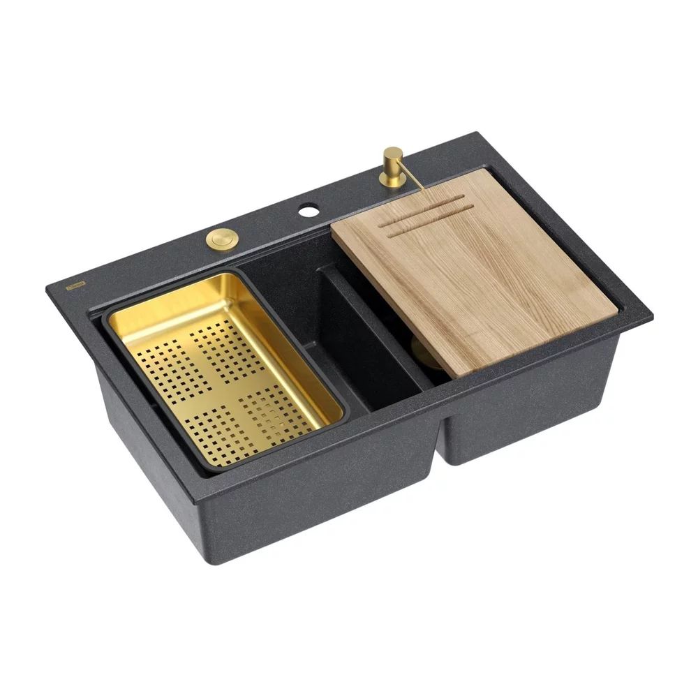 Statie de lucru incastrata Quadron Unique Marc 120 negru diamant - auriu 76x50 cm