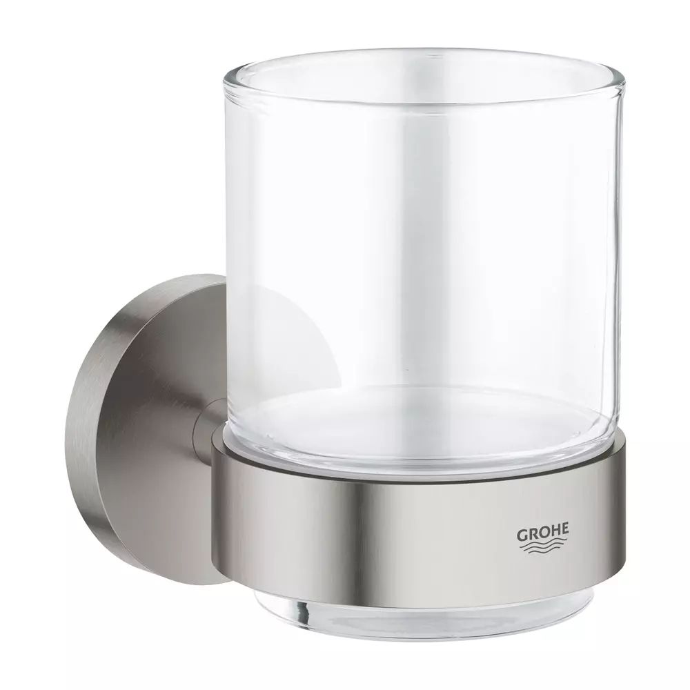 Suport periute de dinti Grohe Essentials crom periat Supersteel - sticla transparenta