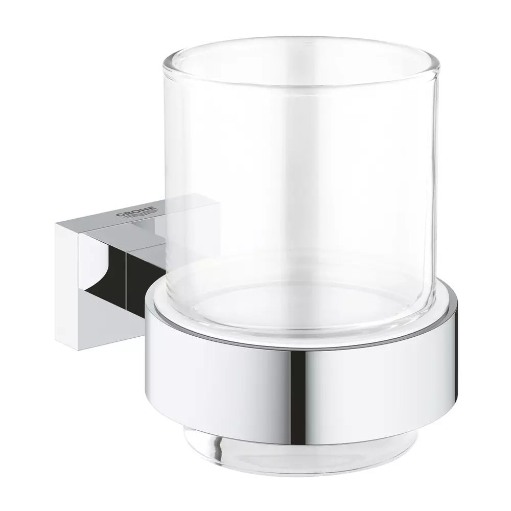 Suport periute de dinti Grohe Essentials Cube crom lucios - sticla transparenta