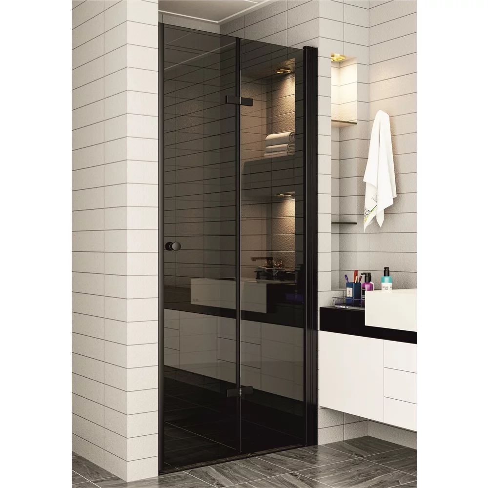 Usa de nisa batanta Inter Ceramic 97-98 cm sticla fumurie 6 mm profil negru mat