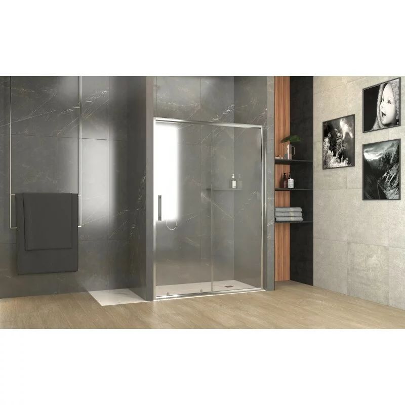 Usa de nisa glisanta Inter Ceramic sticla transparenta fumurie 5 mm profil crom lucios 140 cm