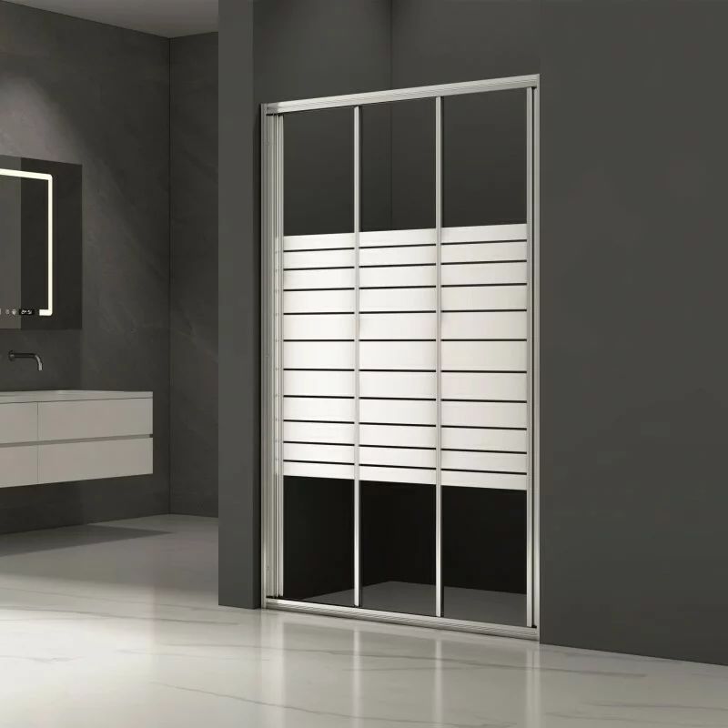 Usa de nisa culisanta Inter Ceramic 120 cm sticla transparenta cu linii albe 4 mm profil crom lucios - alb