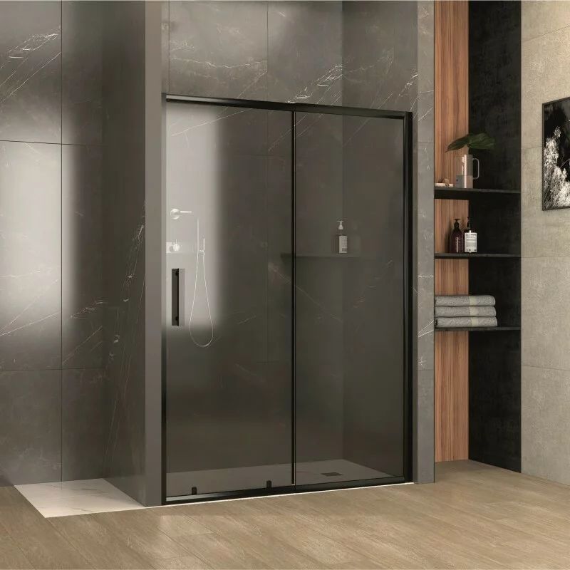 Usa de nisa culisanta Inter Ceramic 140 cm sticla 5 mm profil negru mat - fumuriu