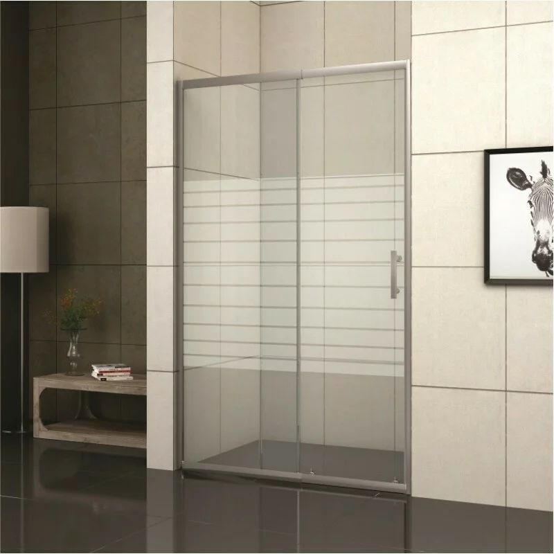 Usa de nisa culisanta Inter Ceramic 160 cm sticla transparenta cu linii albe 5 mm profil crom lucios