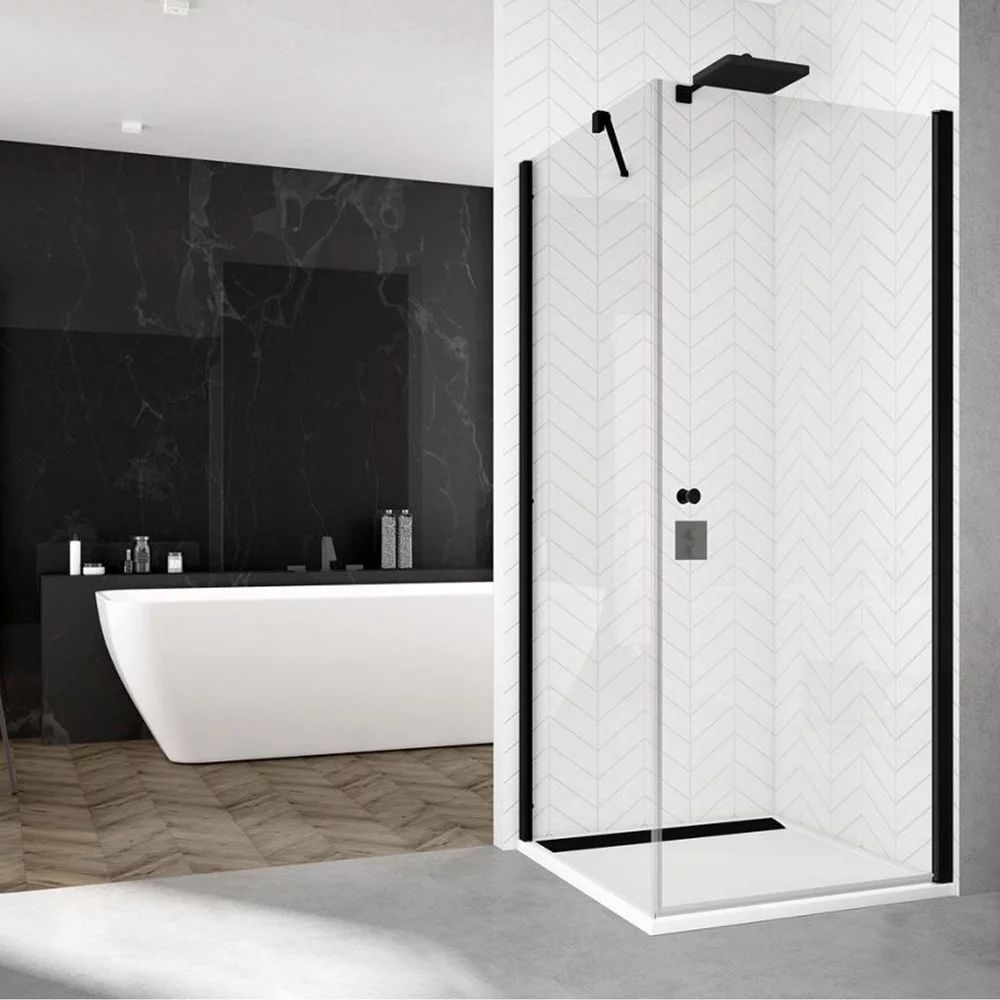 Perete lateral fix Sanswiss Solino SOL1 negru mat 90 cm sticla 6 mm