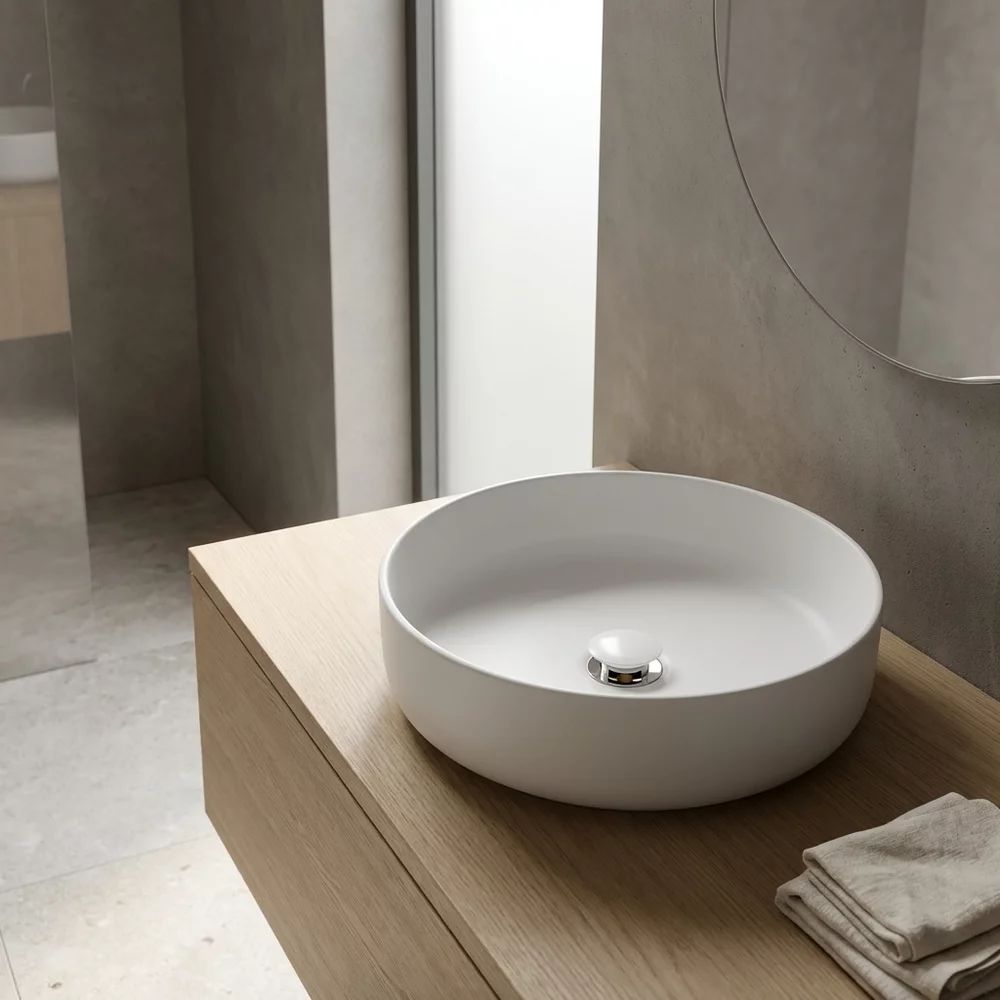 Ventil ceramic lavoar push open Rune Elli alb cu preaplin