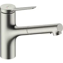 Baterie bucatarie cu dus extractibil Hansgrohe Zesis M33 150 cu pulverizator metalic 2 jeturi finisaj otel inoxidabil