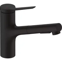 Baterie bucatarie cu dus extractibil negru mat Hansgrohe Zesis M33 150 cu 2 jeturi