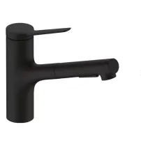 Baterie bucatarie cu dus extractibil negru mat Hansgrohe Zesis M33 150 sBox cu 2 jeturi
