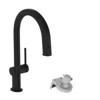 Baterie bucatarie cu dus extractibil si filtru de apa negru mat Hansgrohe Aquittura Select M91 210 cu 1 jet