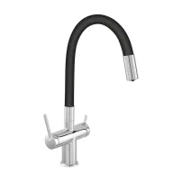 Baterie bucatarie cu pipa flexibila Ferro Filtrata compatibila cu sistem filtrare finisaj crom-negru