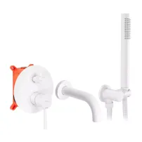 Baterie cada - dus incastrata Rea Lungo alb mat cu set de dus si corp ingropat