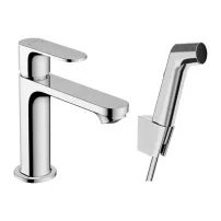 Baterie lavoar Hansgrohe Rebris S 110 EcoSmart cu dus igiena intima crom lucios