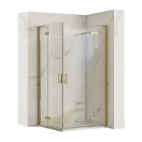 Cabina de dus patrata Rea Hugo cu 2 usi batante 90x90 cm auriu periat