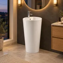 Lavoar freestanding Rune Jera rotund 40 cm alb lucios