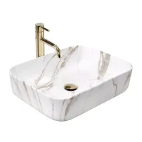 Lavoar pe blat Rea Demi Aiax dreptunghiular finisaj alb piatra lucios 55 cm