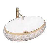 Lavoar pe blat Rea Melania Meryl oval finisaj alb - auriu 60 cm