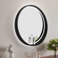 Oglinda cu iluminare si dezaburire Inter Ceramic forma rotunda 60 cm rama neagra