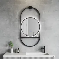Oglinda cu iluminare si dezaburire Inter Ceramic Savona cu rama neagra 60x124 cm