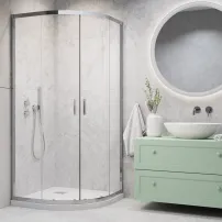 Pachet cabina de dus Alienta A 90x90 cm, cadita pentru dus Tinos A Compact alb si sifon cadita crom