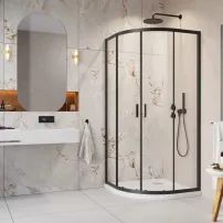 Pachet cabina de dus Alienta Black A 80x80 cm, cadita pentru dus Rodos A Compact alb si sifon cadita negru