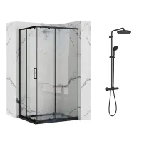 Pachet cabina de dus Rea Punto negru 80x100 cm si coloana de dus Grohe Vitalio Start negru