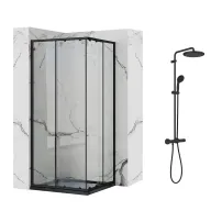 Pachet cabina de dus Rea Punto negru 90x90 cm si coloana de dus Grohe Vitalio Start negru