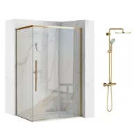 Pachet cabina de dus Rea Solar auriu 90x120 cm si coloana de dus Grohe Euphoria auriu