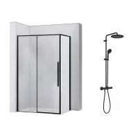 Pachet cabina de dus Rea Solar negru 90x120 cm si coloana de dus Grohe Vitalio Start negru