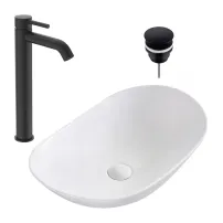 Pachet lavoar pe blat Rea Royal alb 62.5 cm, baterie lavoar Ideal Standard Ceraline negru si ventil lavoar Click-Clack D negru