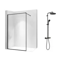 Pachet paravan dus Walk-In Rea Bler-1 negru 70x195 cm si coloana de dus Grohe Vitalio Start negru