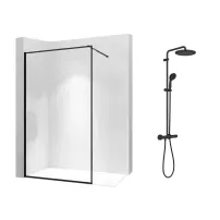 Pachet paravan dus Walk-In Rea Bler-1 negru 80x195 cm si coloana de dus Grohe Vitalio Start negru
