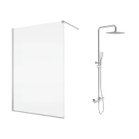 Pachet paravan dus Walk-In SanSwiss Easy crom 110x200 cm si coloana de dus Omnires Y crom